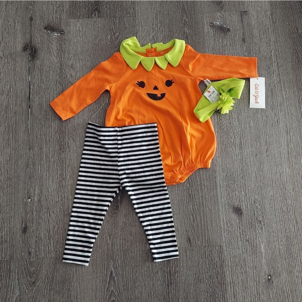 Cat & Jack Orange and Green Halloween Pumpkin Costume